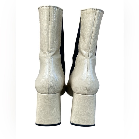 ZARA Ivory Cream Patent Leather Mid Calf Chelsea Boots Size 6 - Picture 4 of 8